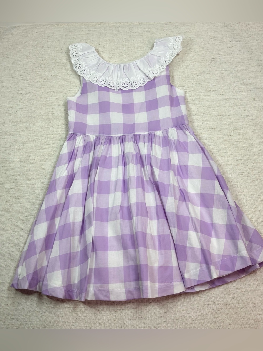 Janie and Jack Girl size 8 Lavender white Gingham Dress ruffle Eyelet Collar
